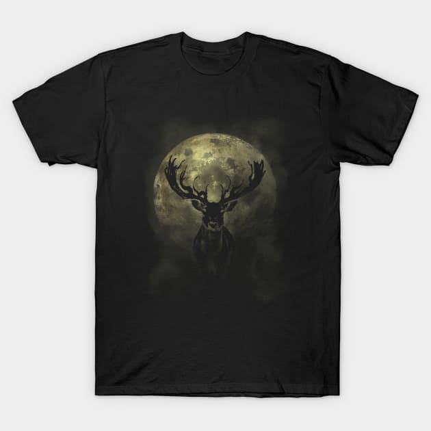 Deer and Moon - Nature Scenery T-Shirt by Area31Studios